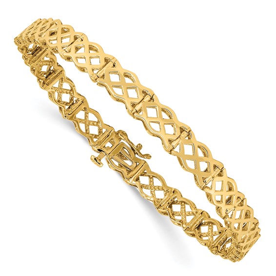 14K Polished Criss Cross Link 7.5 inch Bracelet