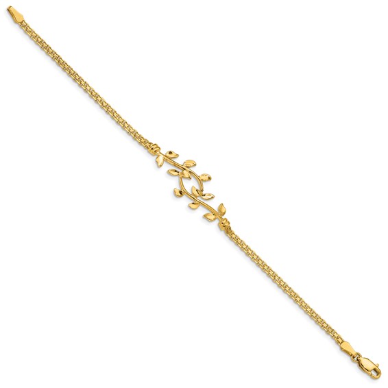 14K Polished Leaves and Bismark Chain 7 inch Bracelet