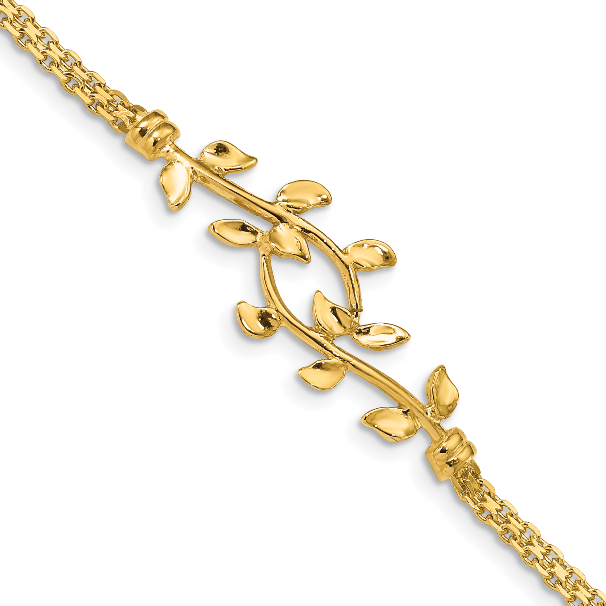 14K Polished Leaves and Bismark Chain 7 inch Bracelet (FB1523-7)