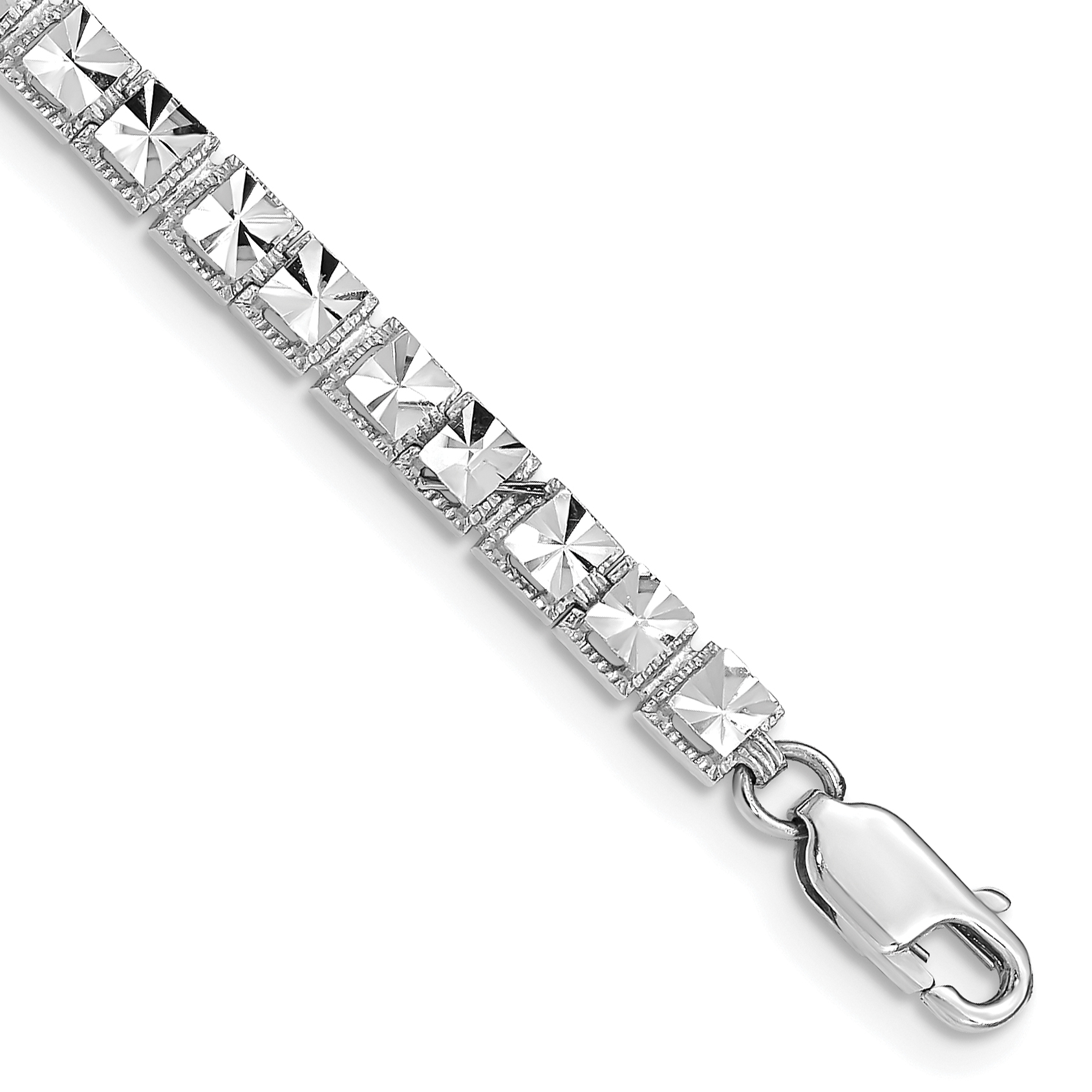 14K White Gold Polished 4mm Diamond-Cut Squares 7.25 inch Bracelet (FB1536-7.25)
