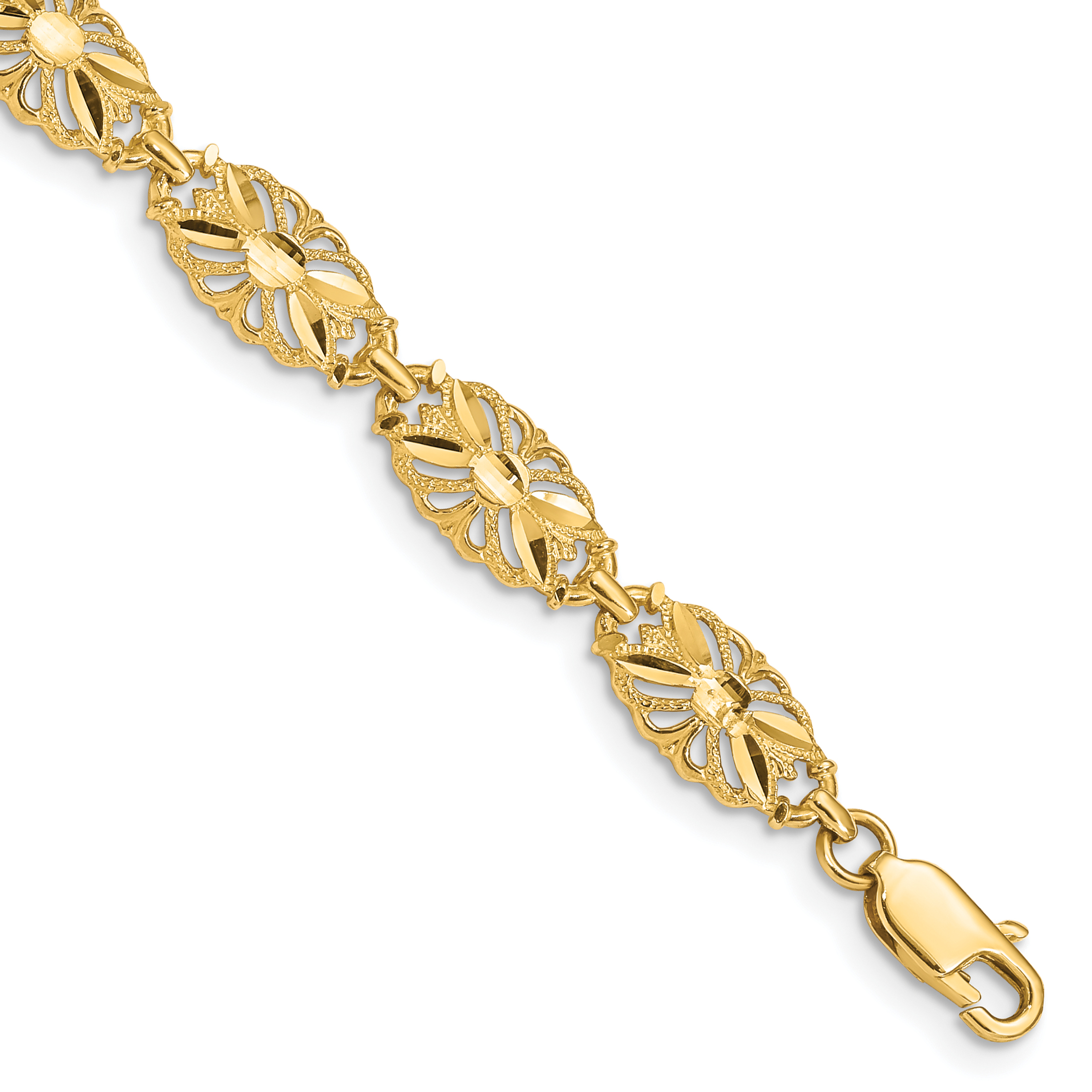 14K Polished 7mm Diamond-Cut Filigree Ovals 7 inch Bracelet (FB1537-7)