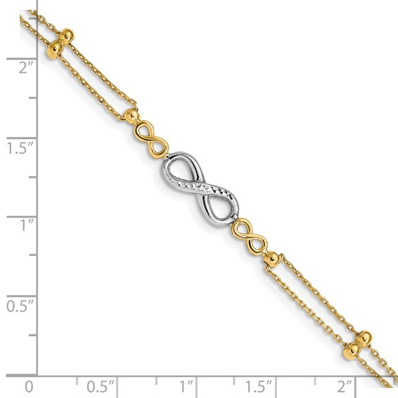 14K Two-tone Polished Diamond-cut Infinity Symbol 2-Strand 7.5 inch Bracelet