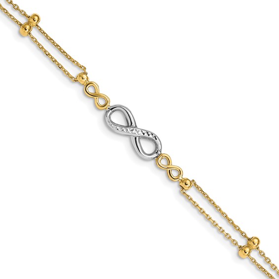 14K Two-tone Polished Diamond-cut Infinity Symbol 2-Strand 7.5 inch Bracelet