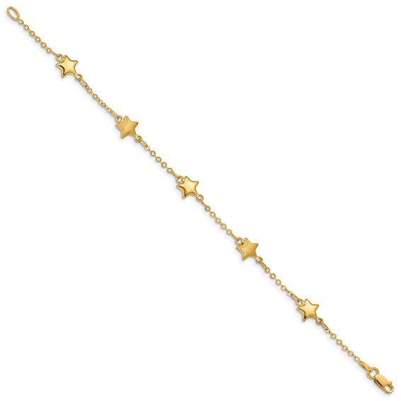 14K Brushed and Polished Puffed Stars 5-Station 7 inch Bracelet