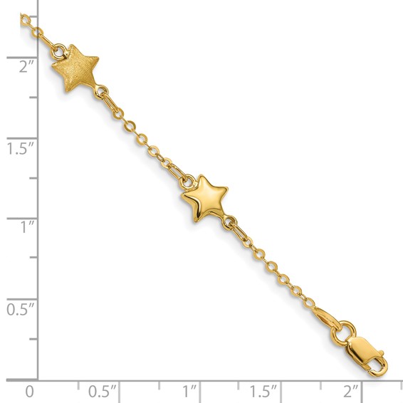 14K Brushed and Polished Puffed Stars 5-Station 7 inch Bracelet