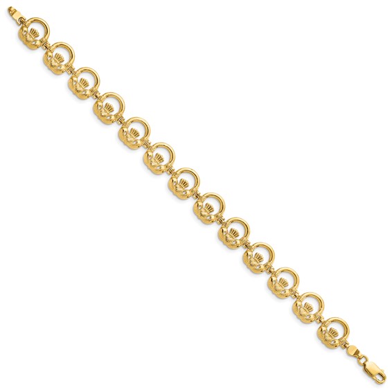 14K Claddagh Circle Link 7.25 inch Bracelet