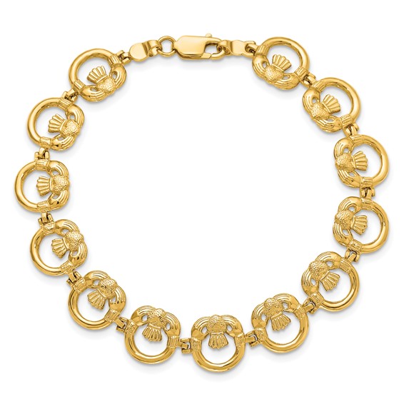 14K Claddagh Circle Link 7.25 inch Bracelet