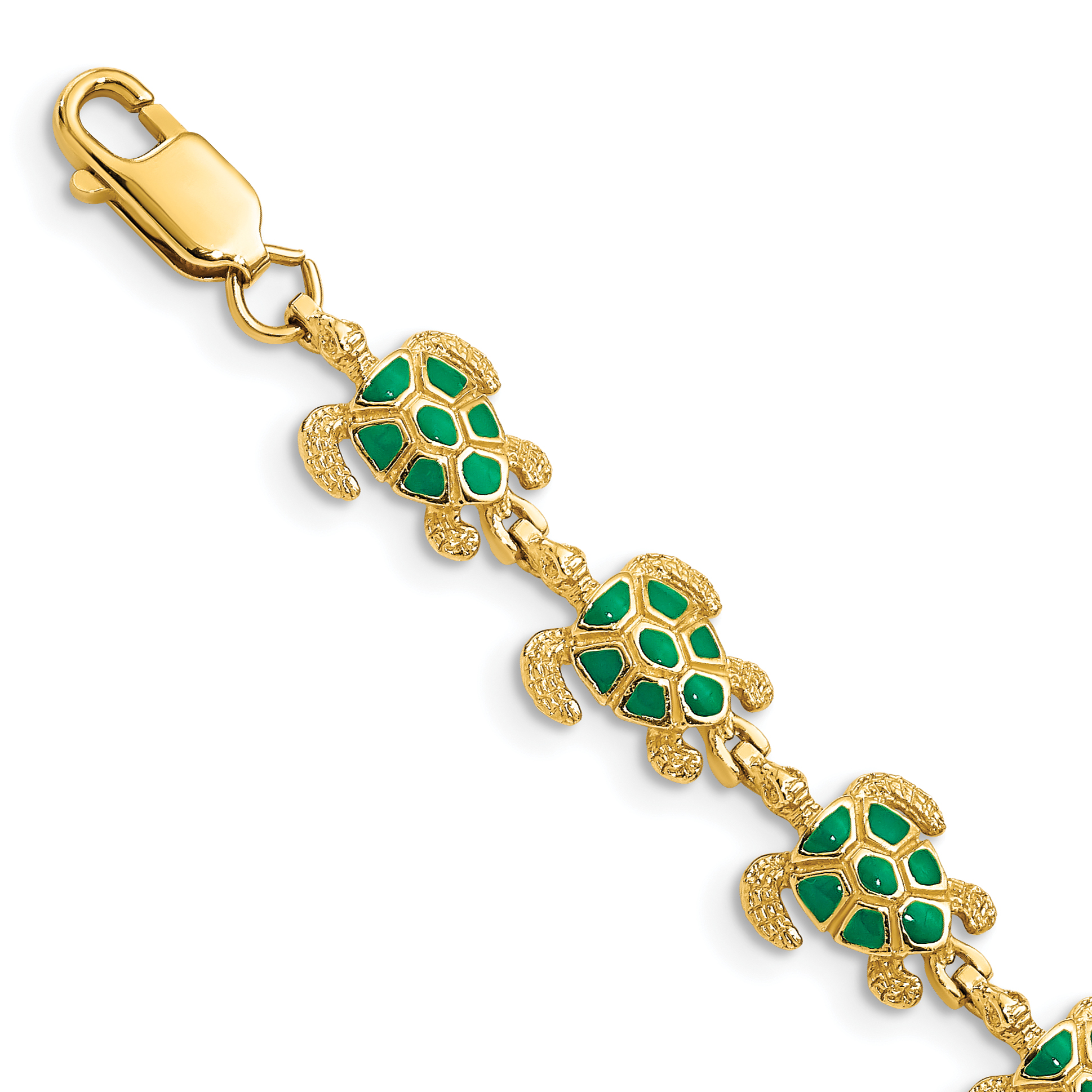 14k with Green Enamel Sea Turtle 7 inch Bracelet (FB1582-7)