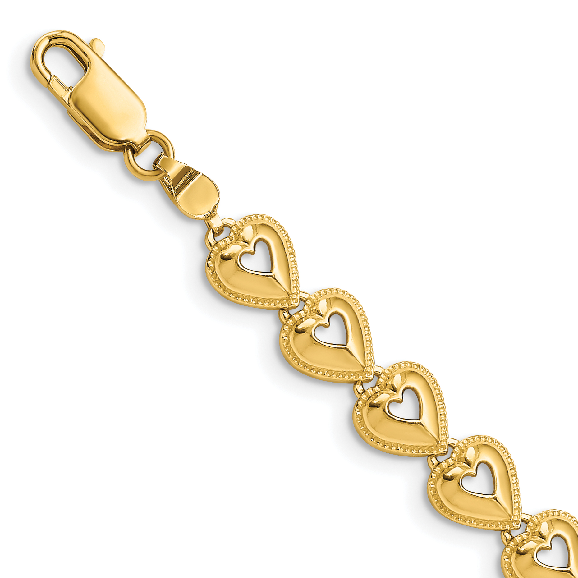 14K Polished Beaded Cut-out Hearts 7 inch Bracelet (FB1584-7)