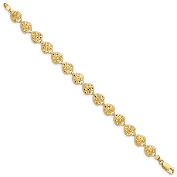 14K Polished Diamond-cut Hearts 7 inch Bracelet