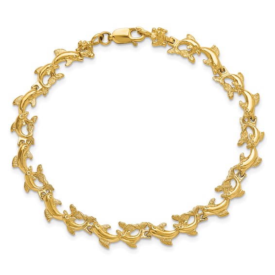 14k Polished Dolphins 7.25 inch Bracelet