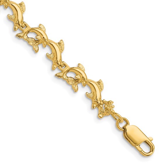 14k Polished Dolphins 7.25 inch Bracelet