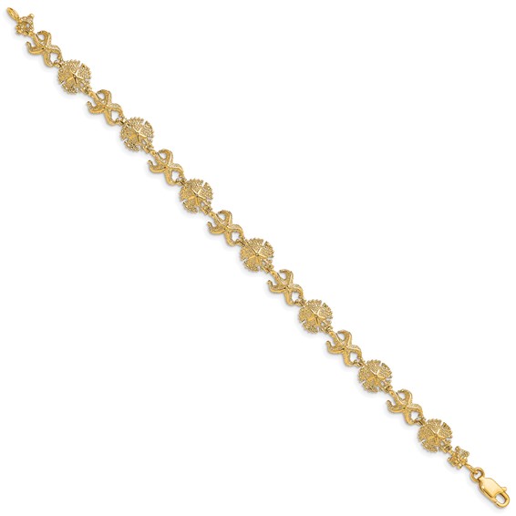 14K Polished Starfish and Sand Dollar 7 inch Bracelet