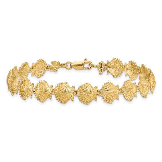 14k Polished Scallop Shell 7.25 inch Bracelet