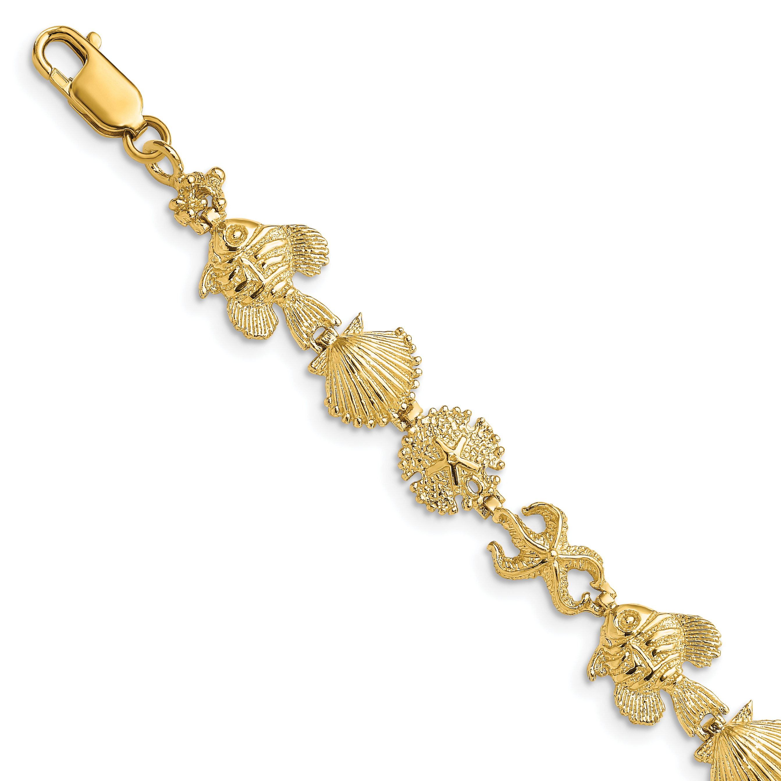 14k Polished and Textured Sea Life 7 inch Bracelet (FB1652-7)