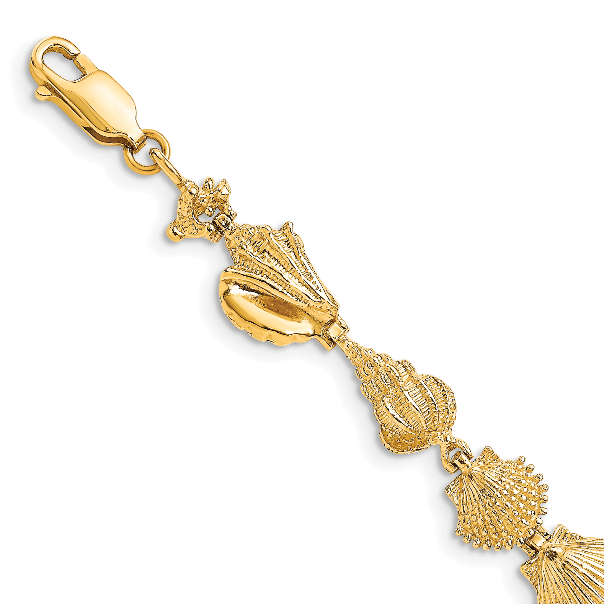 14k Polished Assorted Sea Shells 7.25 inch Bracelet (FB1690-7.25)