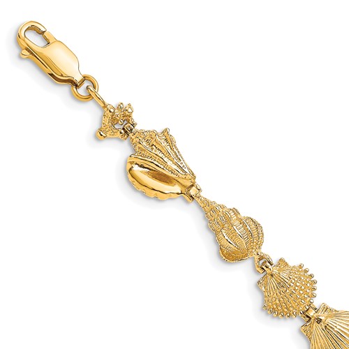 14k Polished Assorted Sea Shells 7.25 inch Bracelet