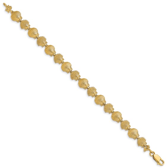 14K Polished and Textured Scallop Shell 7 inch Bracelet
