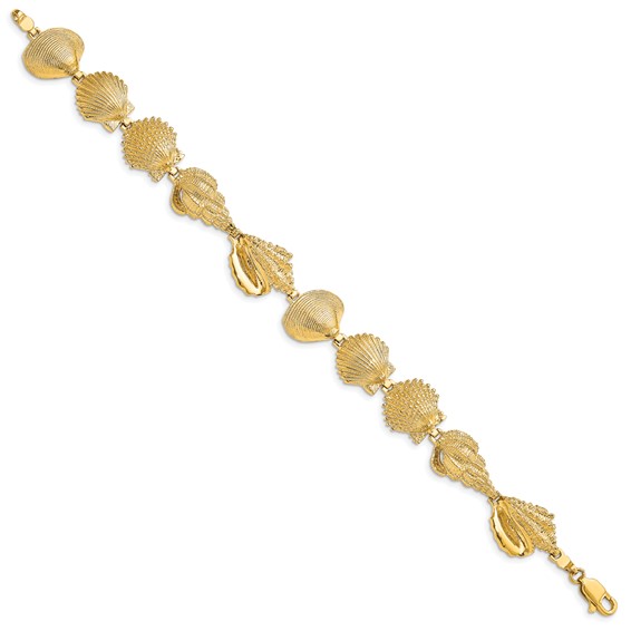 14k Polished Assorted Sea Shells 7.25 inch Bracelet