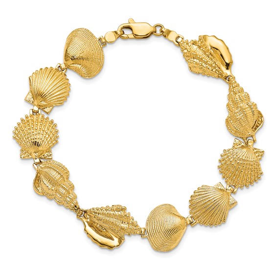 14k Polished Assorted Sea Shells 7.25 inch Bracelet