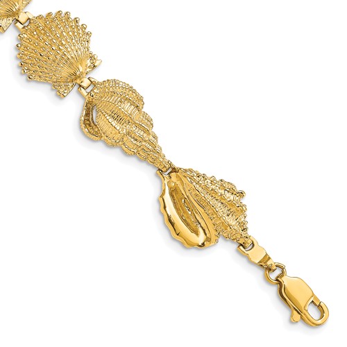 14k Polished Assorted Sea Shells 7.25 inch Bracelet