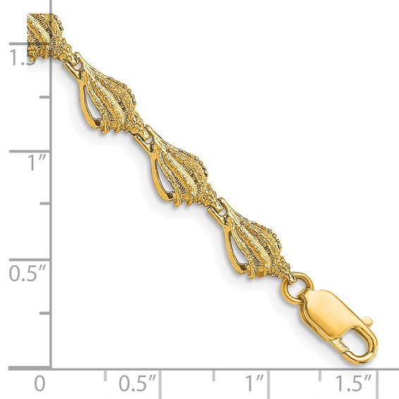14k Textured Conch Shell 7.25 inch Bracelet