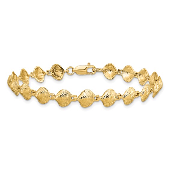 14k Polished Clam Shell 7 inch Bracelet