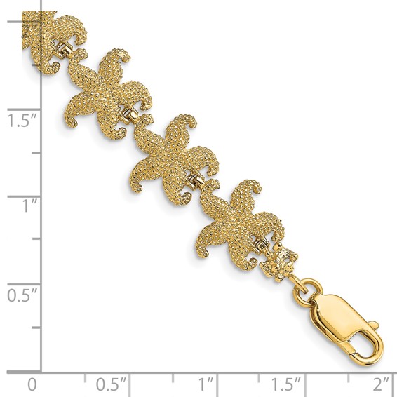 14k Puffed Textured Starfish Link 7.25 inch Bracelet