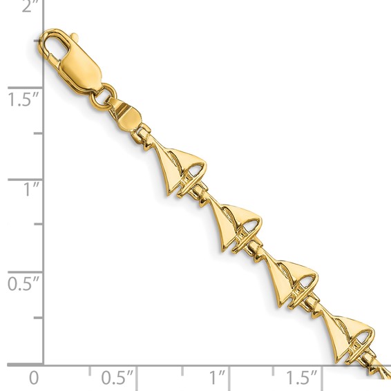 14k Polished Sailboat 7 inch Bracelet