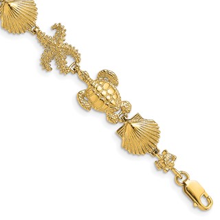 14K Polished Turtle/Shell/Starfish 7.5 inch Bracelet