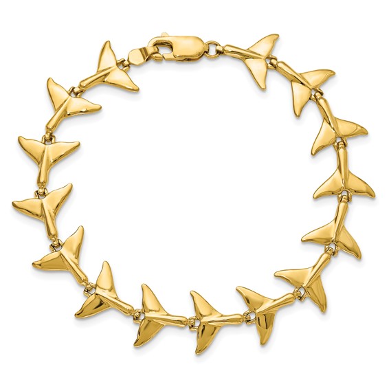14k Polished Whale Tail 7 inch Bracelet