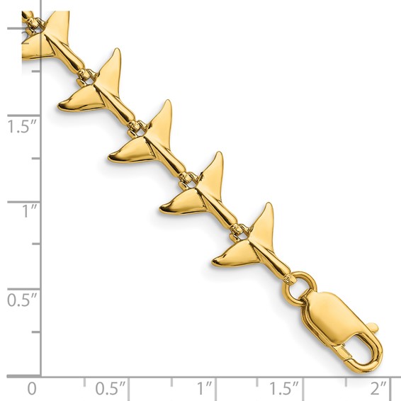 14k Polished Whale Tail 7 inch Bracelet