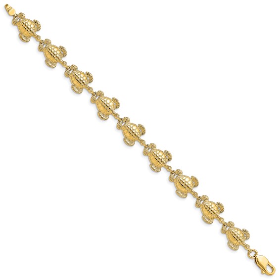 14K Polished and Textured Sea Turtle 7.25 inch Bracelet
