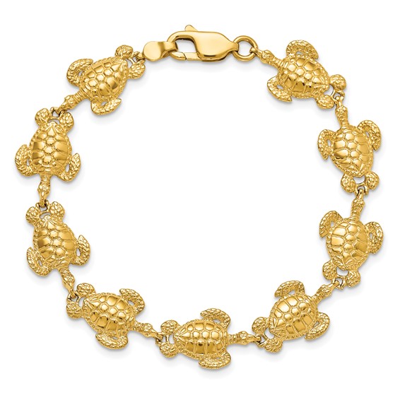 14K Polished and Textured Sea Turtle 7.25 inch Bracelet