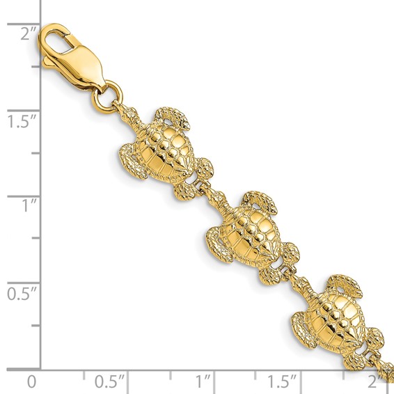 14K Polished and Textured Sea Turtle 7.25 inch Bracelet