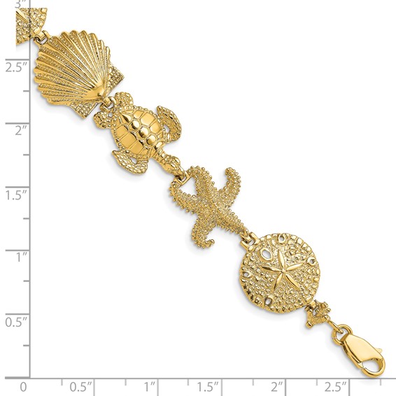 14k Polished Sand Dollar/Starfish/Turtle Link 7 inch Bracelet