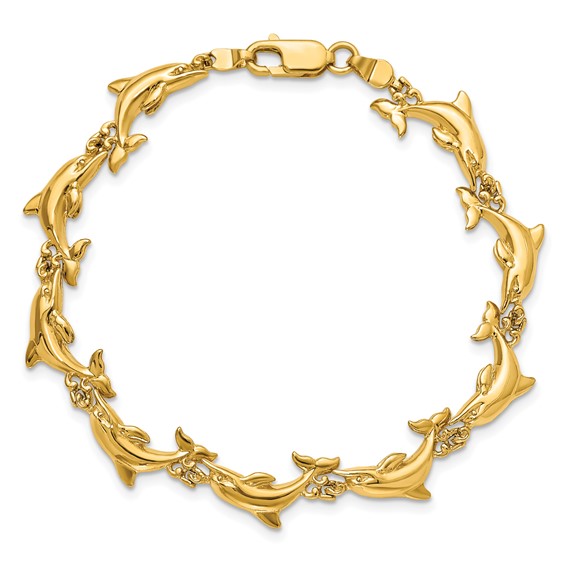 14k Polished Dolphin 7 inch Bracelet