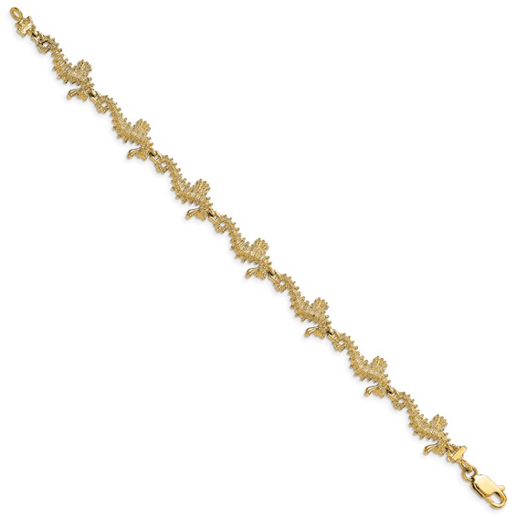 14k Textured 3-D Seahorse 7.5 inch Bracelet
