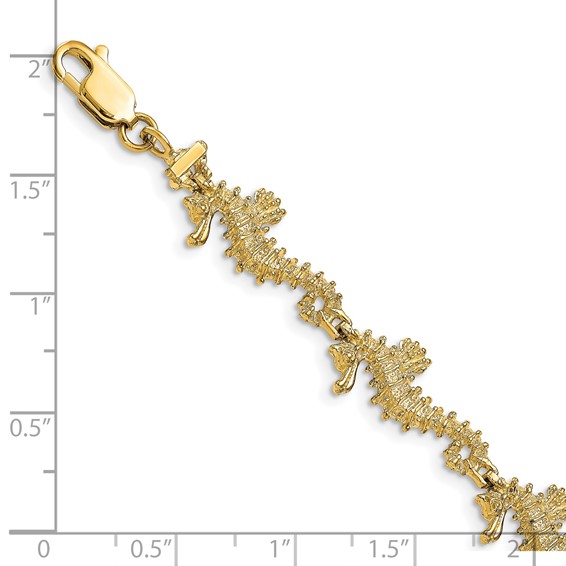 14k Textured 3-D Seahorse 7.5 inch Bracelet