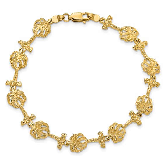 14k Textured Palm Tree 7.25 inch Bracelet