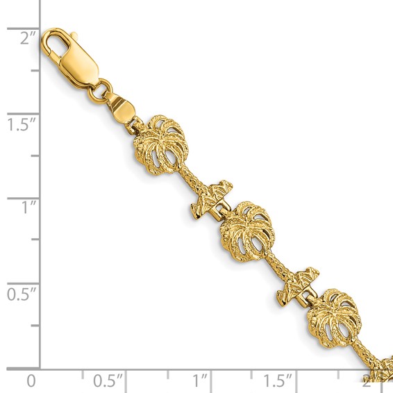 14k Textured Palm Tree 7.25 inch Bracelet