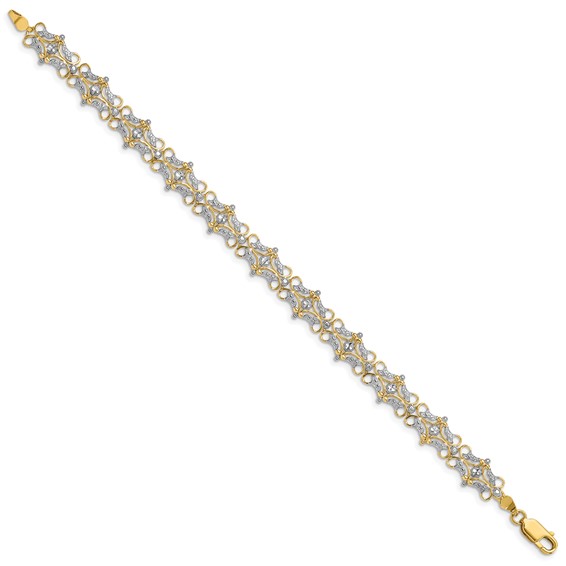 14k and White Rhodium Diamond-Cut Fancy 7.5 inch Bracelet