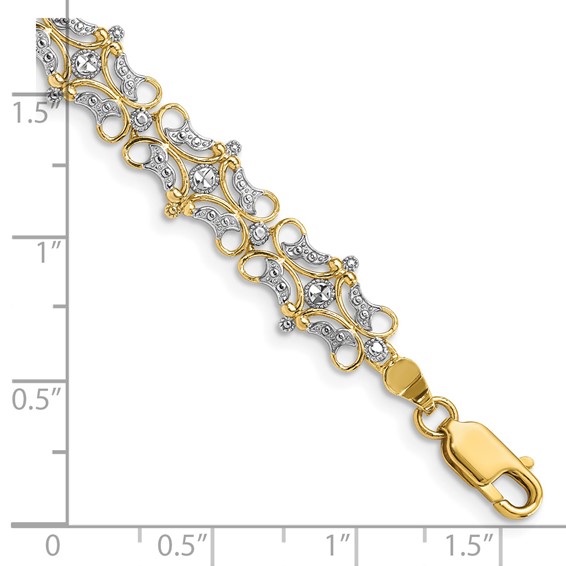 14k and White Rhodium Diamond-Cut Fancy 7.5 inch Bracelet