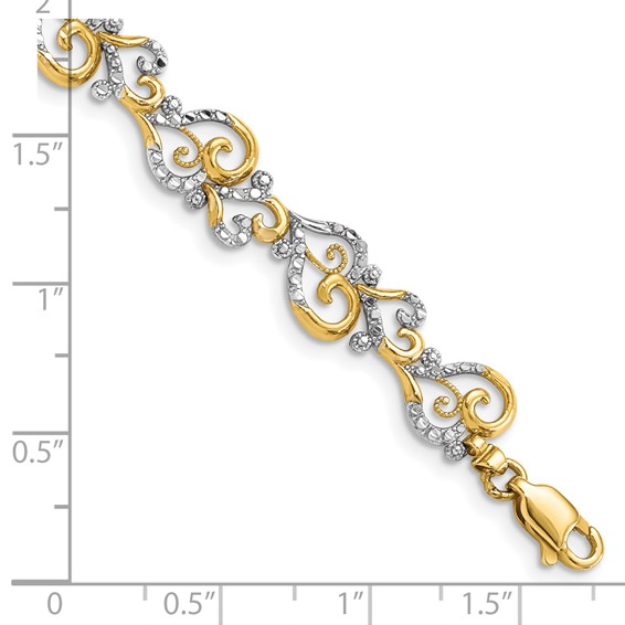 14K and White Rhodium Diamond-Cut Fancy Swirls 7.5 inch Bracelet