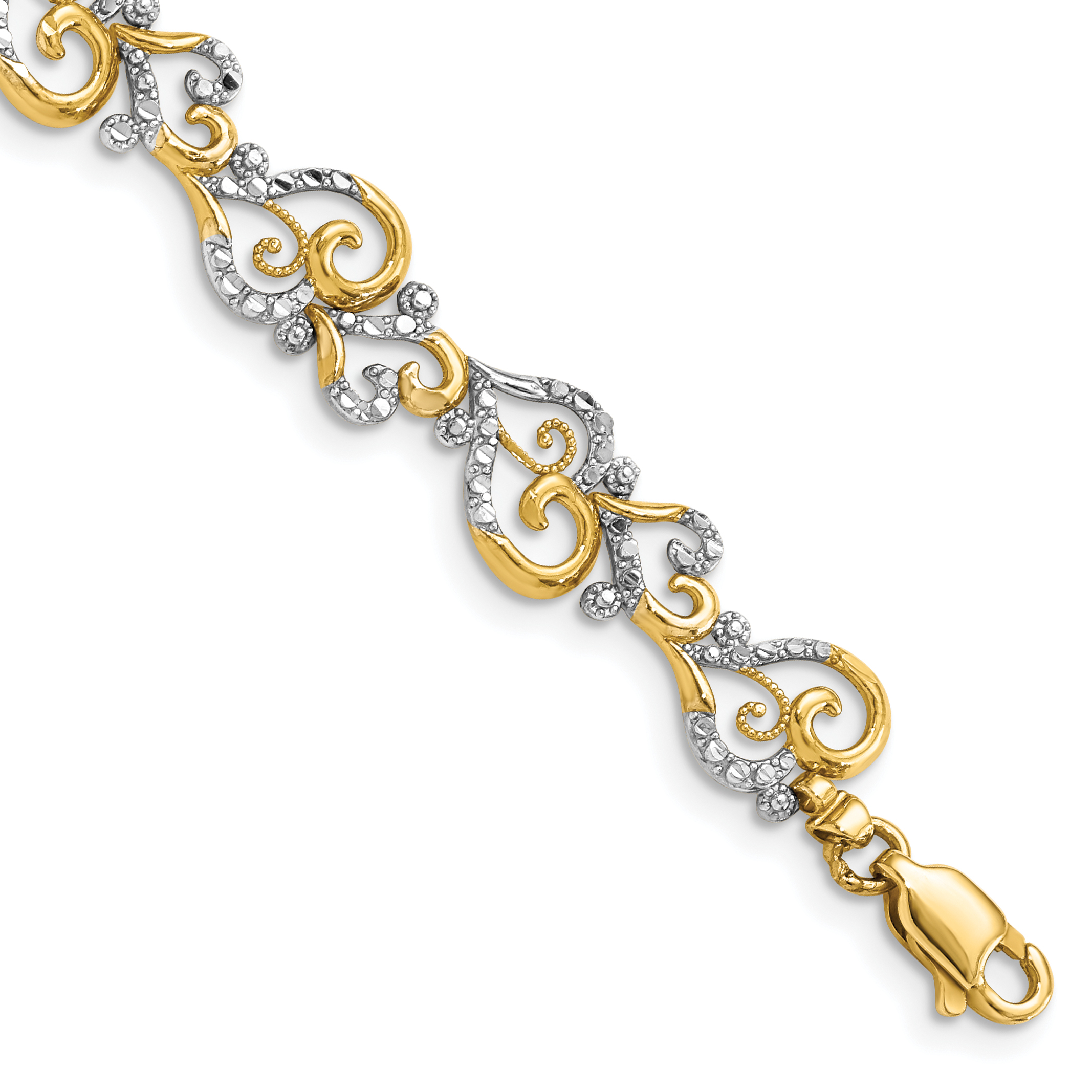 14K and White Rhodium Diamond-Cut Fancy Swirls 7.5 inch Bracelet (FB1852-7.5)