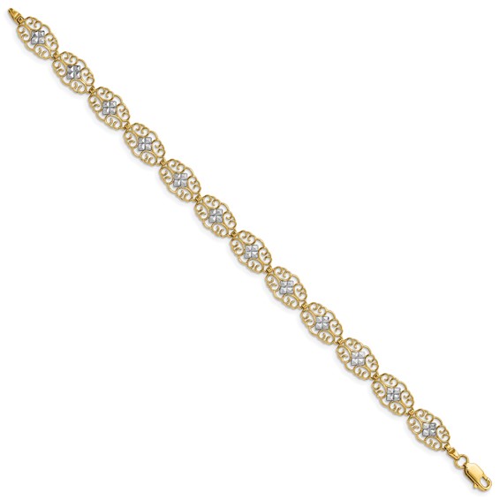 14k and White Rhodium Diamond-Cut Fancy Filigree 7.25 inch Bracelet