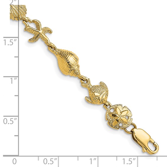 14k Polished and Textured Ocean Motif 7.25 inch Bracelet