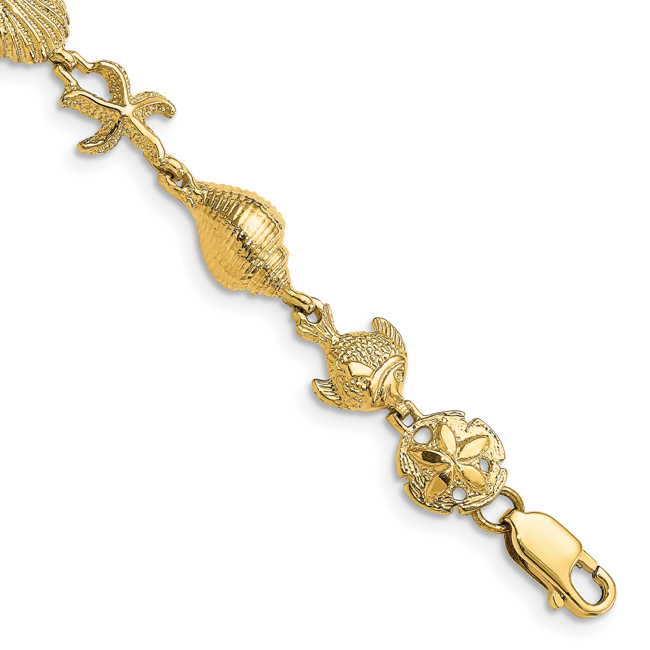 14k Polished and Textured Ocean Motif 7.25 inch Bracelet (FB1864-7.25)