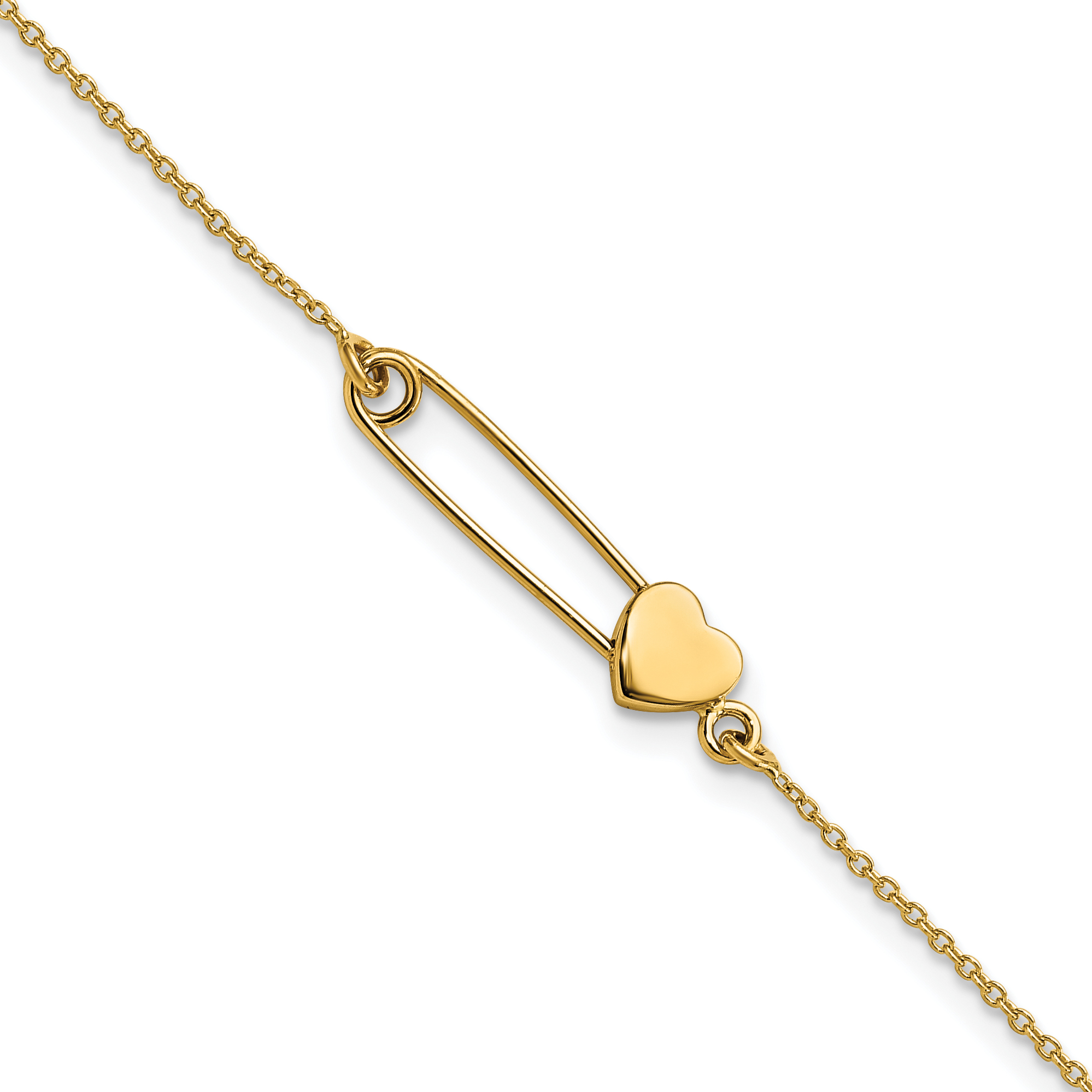 14K Safety Pin with Heart 7 inch Bracelet (FB1869-7)