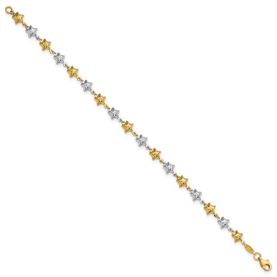 14k Two-tone Textured Puffed Stars 7.75 inch Bracelet